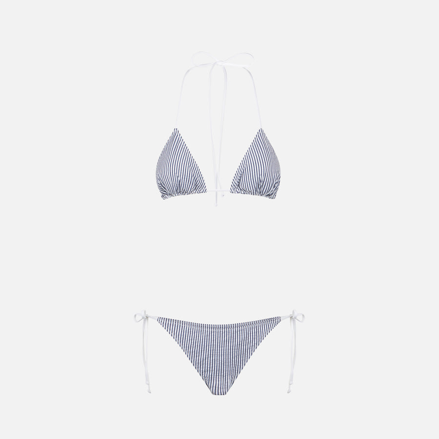 Mc2 Saint Barth Bikini Da Donna A Triangolo In Seersucker Con Stampa A Righe