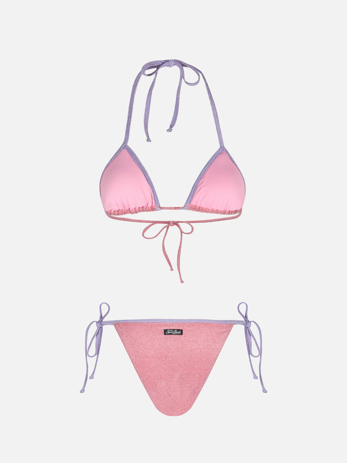 Mc2 Saint Barth Bikini Da Donna A Triangolo Rosa Leah Marielle In Lurex Con Bordino