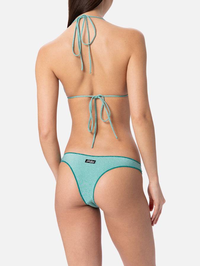 Mc2 Saint Barth Bikini Da Donna A Triangolo Verde Acqua In Lurex Leah Naomi