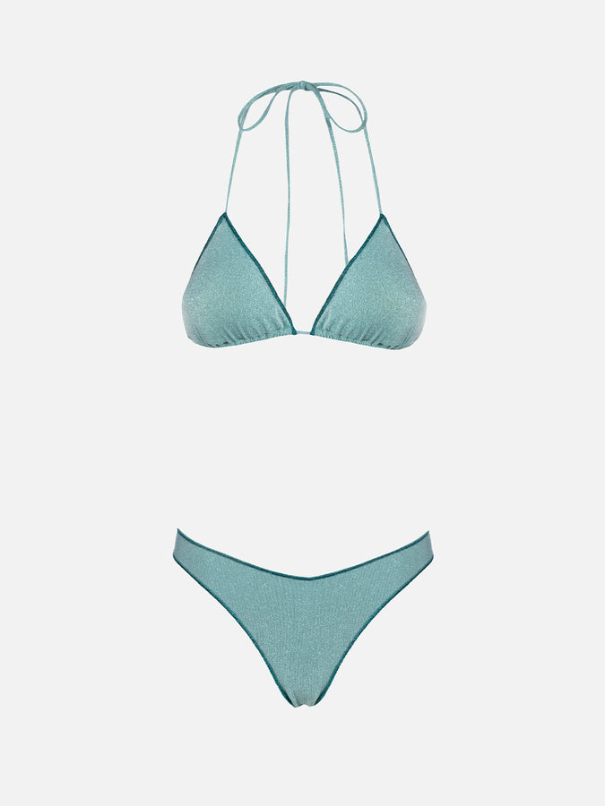 Mc2 Saint Barth Bikini Da Donna A Triangolo Verde Acqua In Lurex Leah Naomi