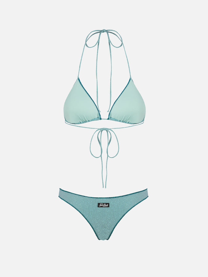 Mc2 Saint Barth Bikini Da Donna A Triangolo Verde Acqua In Lurex Leah Naomi