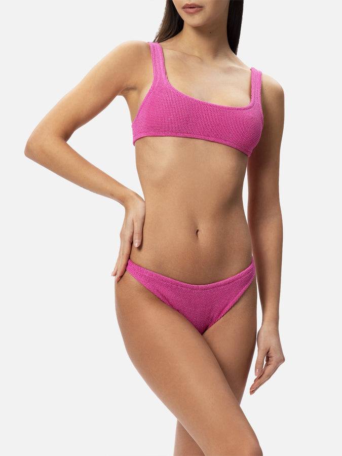 Mc2 Saint Barth Bikini Da Donna Classico A Bralette Crinkle Fucsia Con Filato Di Lurex