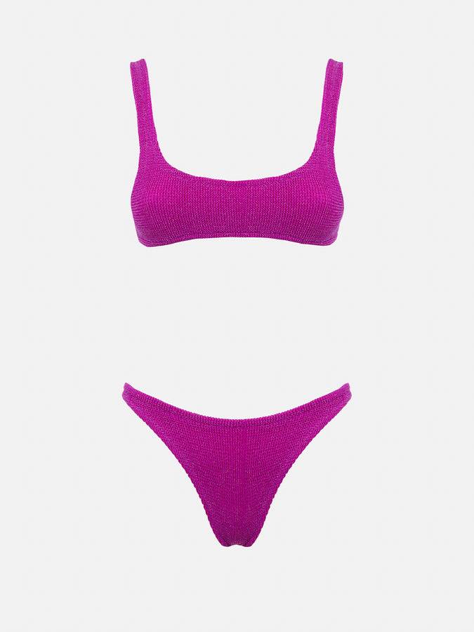 Mc2 Saint Barth Bikini Da Donna Classico A Bralette Crinkle Fucsia Con Filato Di Lurex