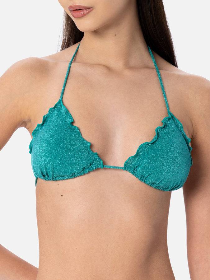 Mc2 Saint Barth Bikini Da Donna Classico A Triangolo Verde Acqua Lurex Sagittarius Miami