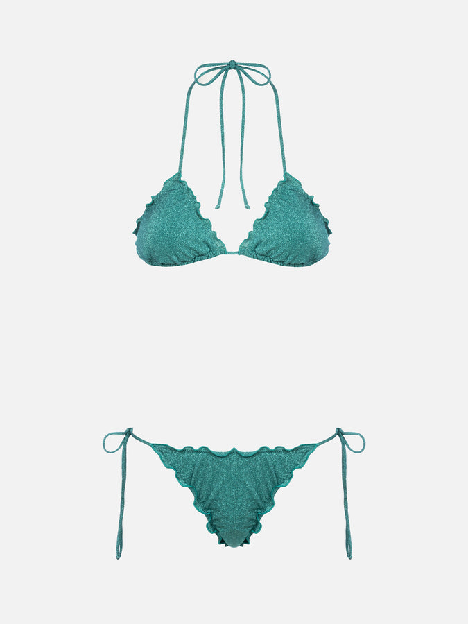 Mc2 Saint Barth Bikini Da Donna Classico A Triangolo Verde Acqua Lurex Sagittarius Miami