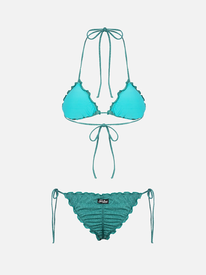 Mc2 Saint Barth Bikini Da Donna Classico A Triangolo Verde Acqua Lurex Sagittarius Miami