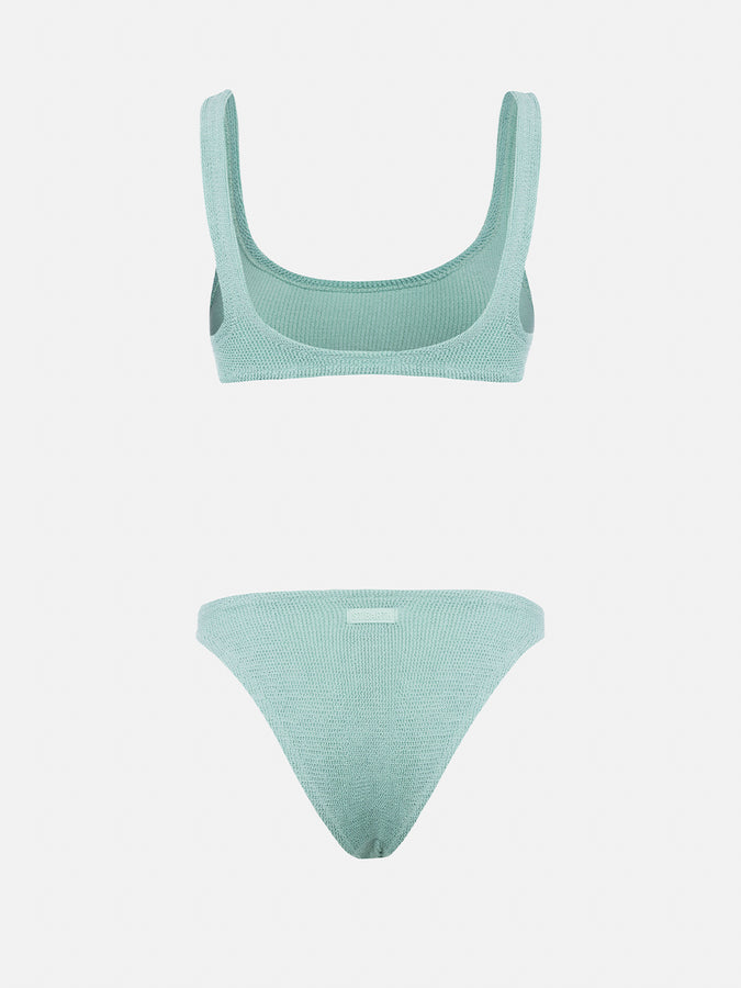 Mc2 Saint Barth Bikini Da Donna Classico Verde Salvia In Lurex Crinkle Naima Elise