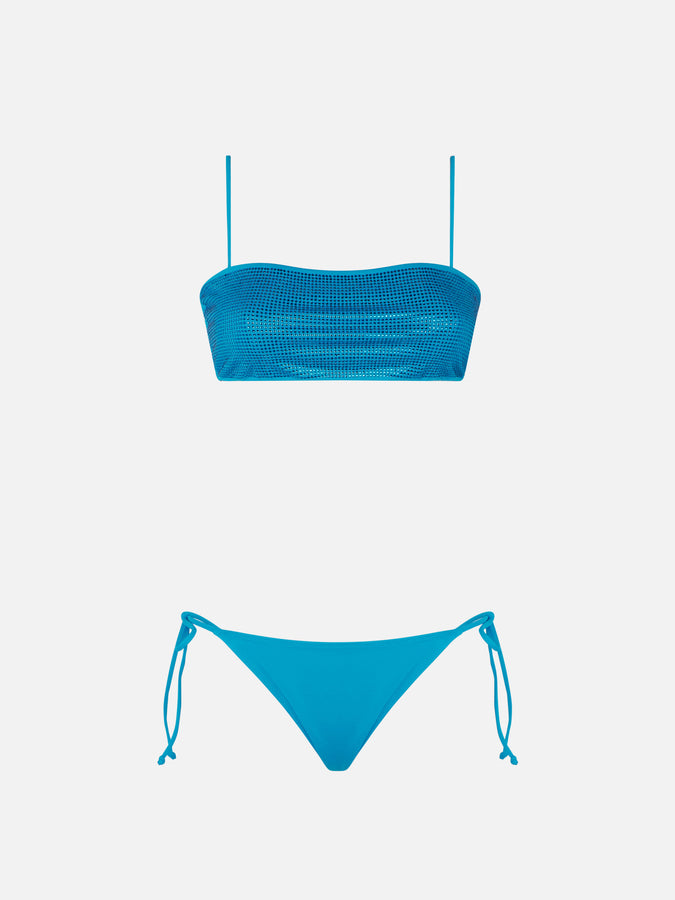 Mc2 Saint Barth Bikini Da Donna Fascia Turchese Con Strass