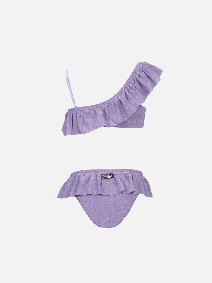 Mc2 Saint Barth Bikini Monospalla Da Bambina Con Volant In Lurex Rey