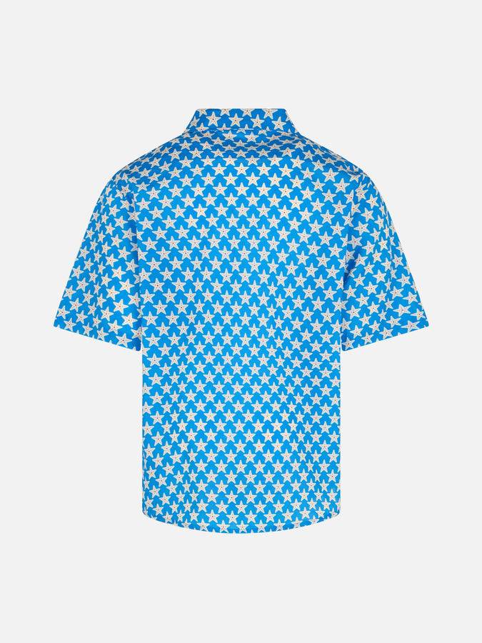 Mc2 Saint Barth Blue Boy Muslin Cotton Shirt Sharouk With Seastar Print