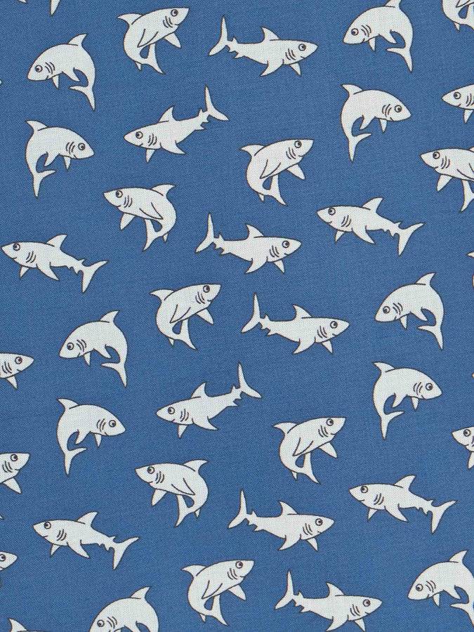 Mc2 Saint Barth Blue Boy Muslin Cotton Shirt Sharouk With Shark Print