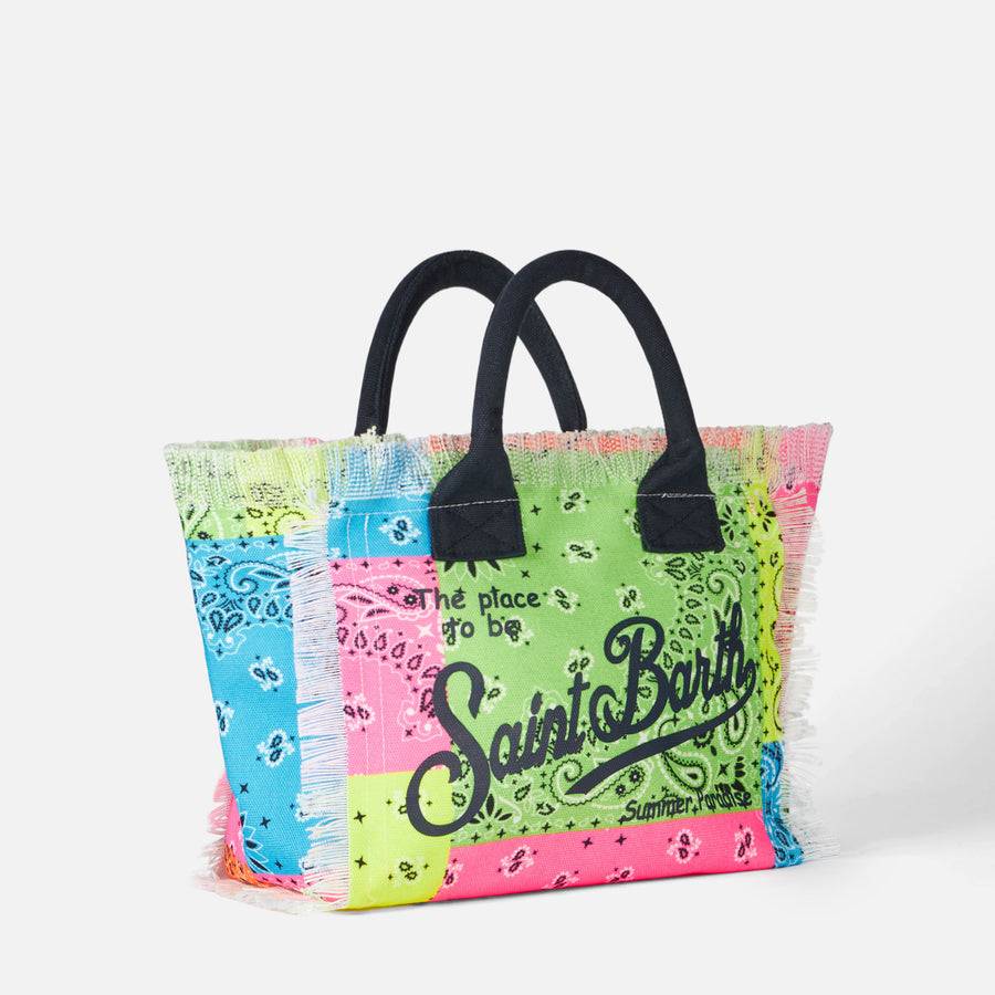 Mc2 Saint Barth Borsa A Mano Colette In Canvas Di Cotone Con Stampa Bandana Fluo