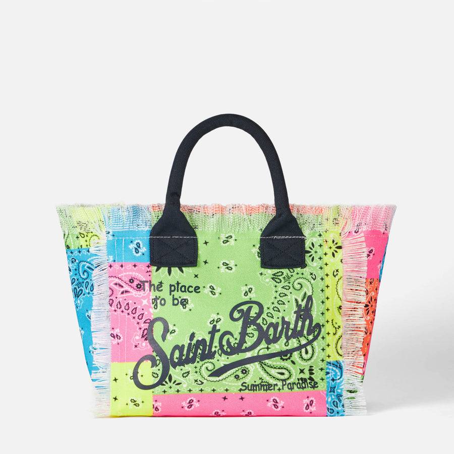 Mc2 Saint Barth Borsa A Mano Colette In Canvas Di Cotone Con Stampa Bandana Fluo