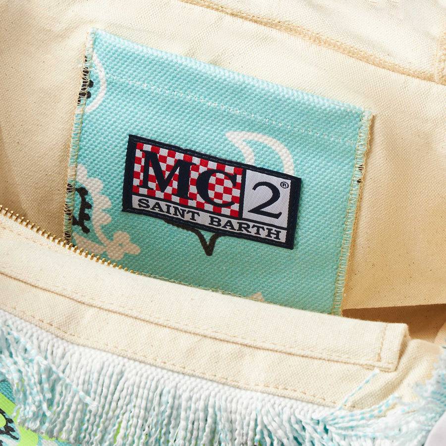 Mc2 Saint Barth Borsa A Mano Colette In Canvas Di Cotone Verde Acqua Con Stampa Bandana