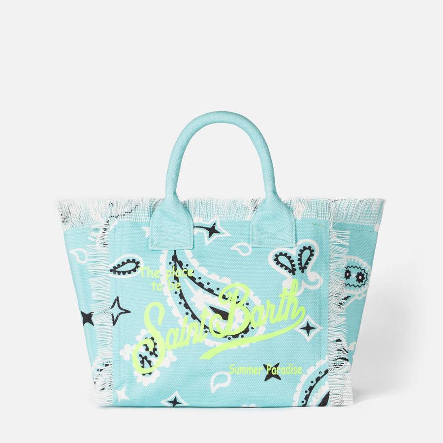 Mc2 Saint Barth Borsa A Mano Colette In Canvas Di Cotone Verde Acqua Con Stampa Bandana