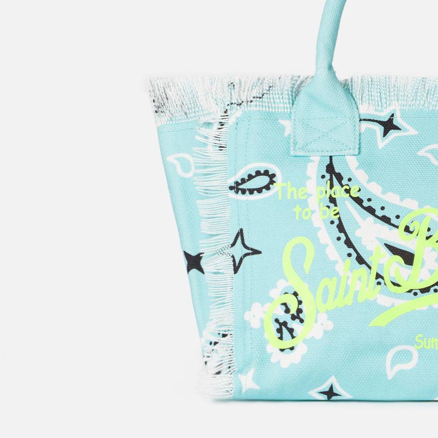 Mc2 Saint Barth Borsa A Mano Colette In Canvas Di Cotone Verde Acqua Con Stampa Bandana