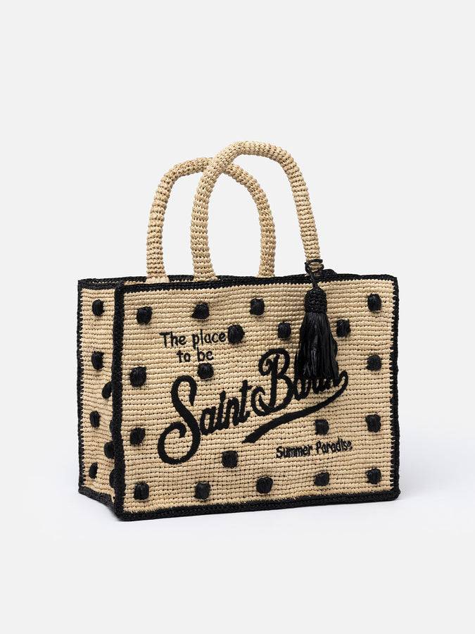 Mc2 Saint Barth Borsa A Mano Colette In Rafia Beige Naturale Con Applicazioni A Pois