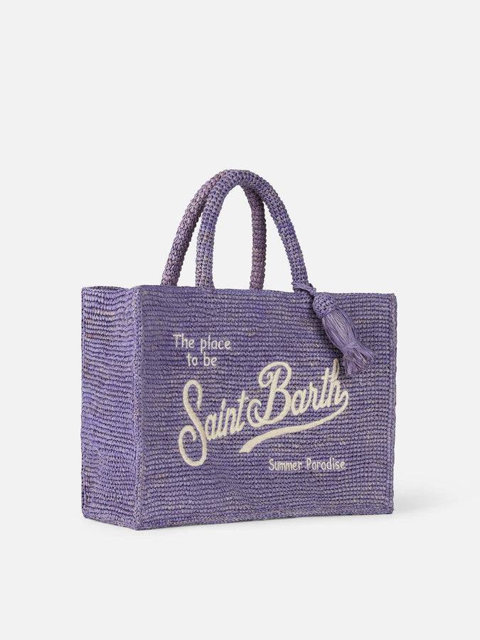 Mc2 Saint Barth Borsa A Mano Colette In Rafia Lilla Con Ricami
