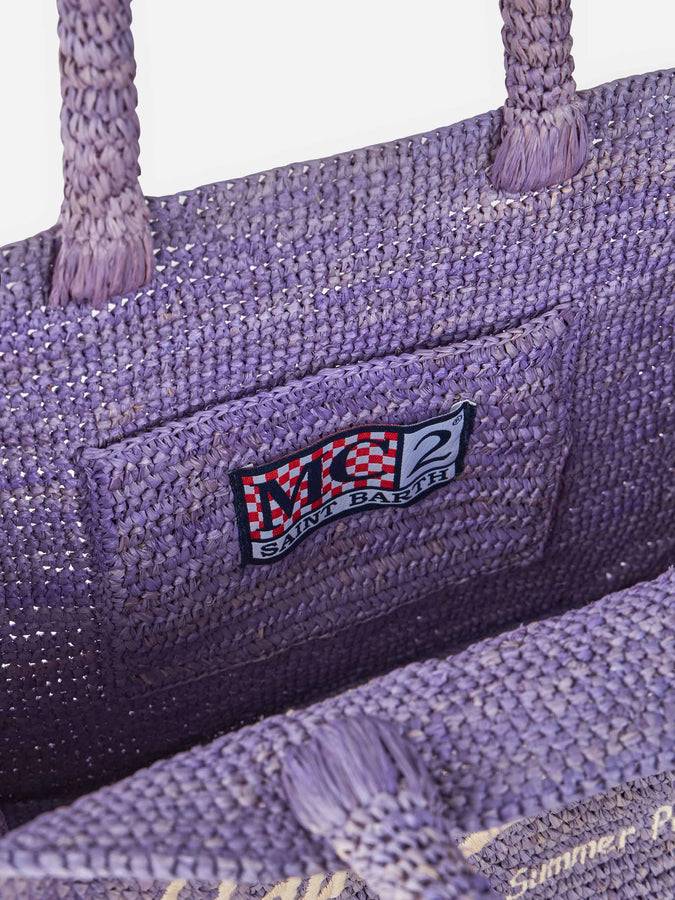 Mc2 Saint Barth Borsa A Mano Colette In Rafia Lilla Con Ricami