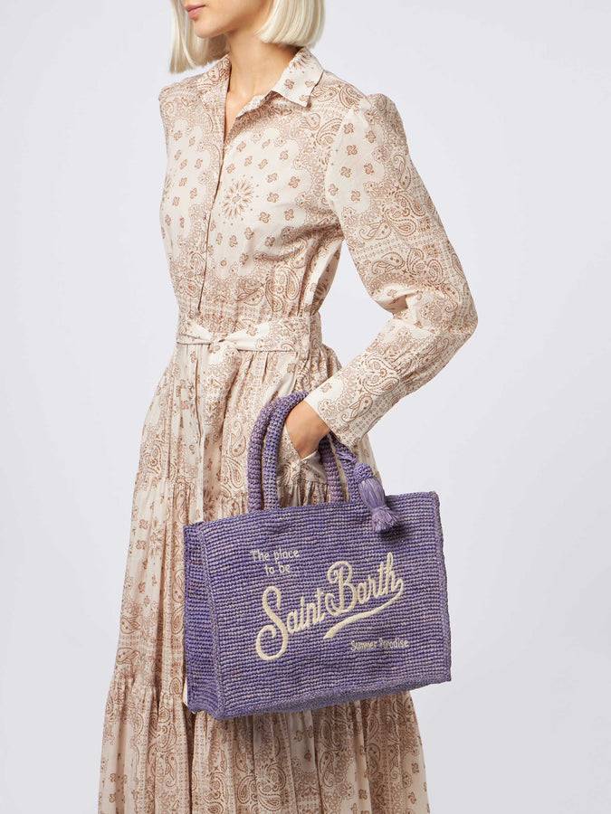 Mc2 Saint Barth Borsa A Mano Colette In Rafia Lilla Con Ricami