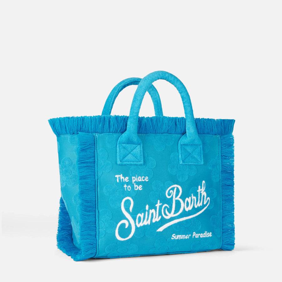 Mc2 Saint Barth Borsa A Mano Colette In Spugna Bluette Con Motivo A Margherite In Rilievo