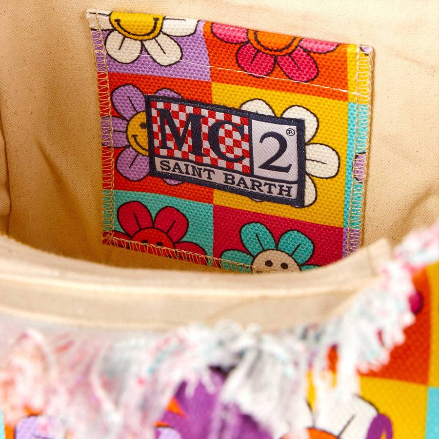 Mc2 Saint Barth Borsa A Mano Colette In Tela Con Stampa Margherite Sorridenti