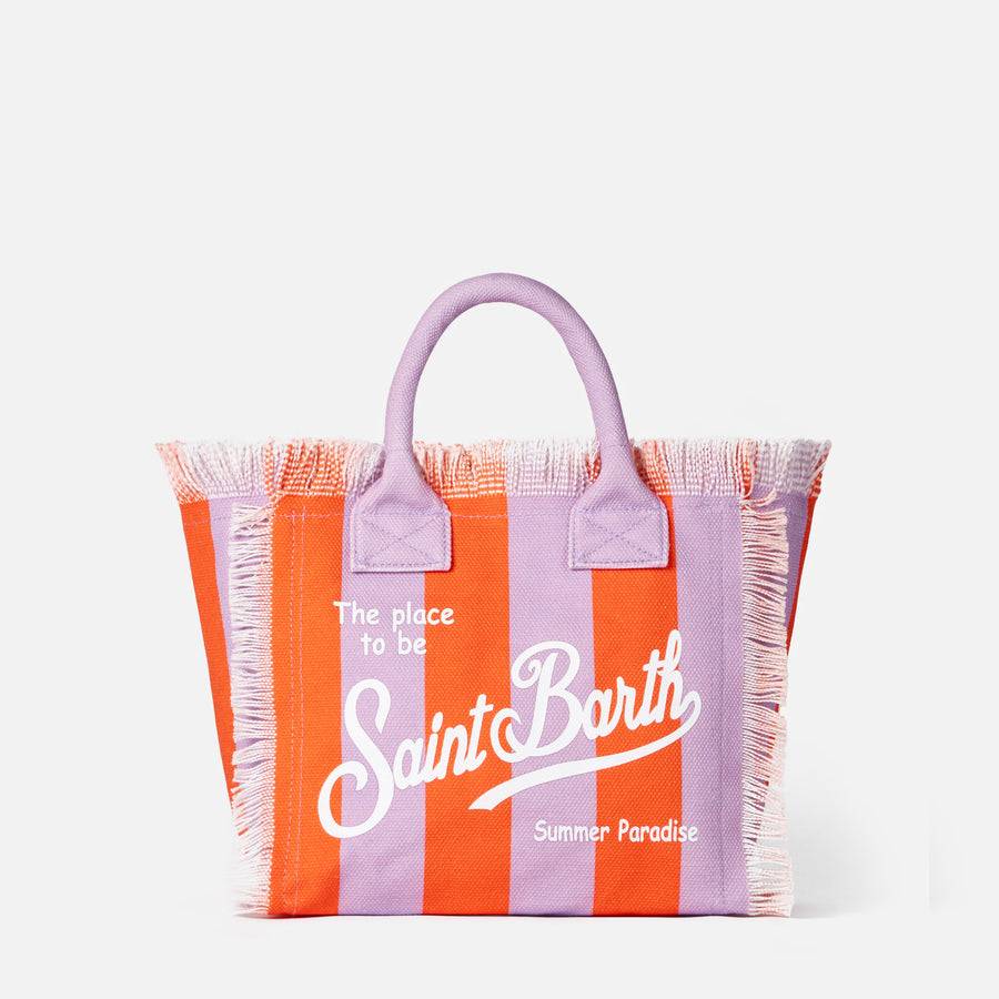 Mc2 Saint Barth Borsa A Mano Colette In Tela Di Cotone A Righe Lilla E Rosse