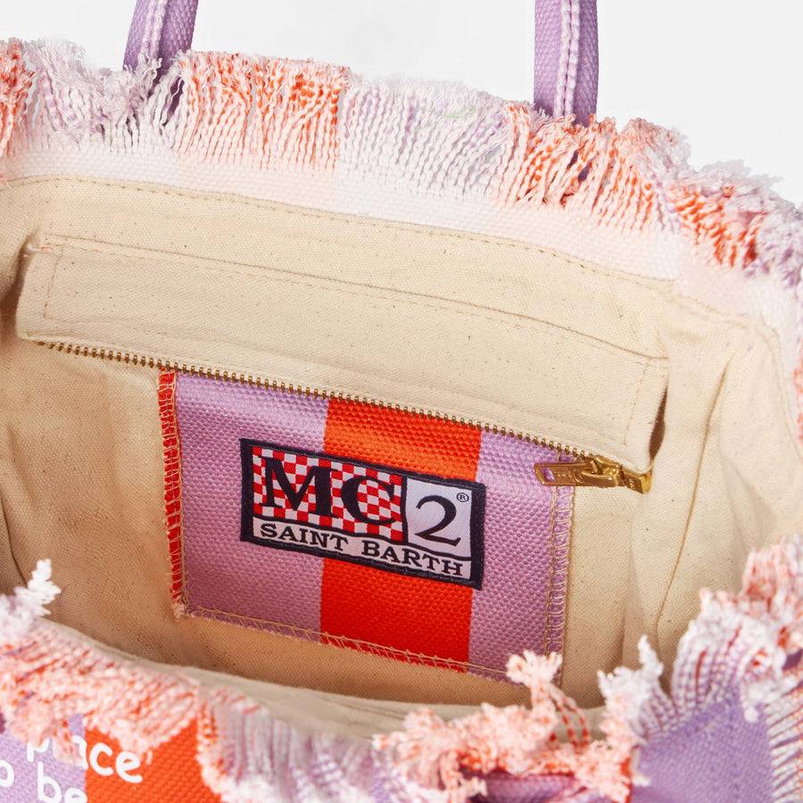 Mc2 Saint Barth Borsa A Mano Colette In Tela Di Cotone A Righe Lilla E Rosse