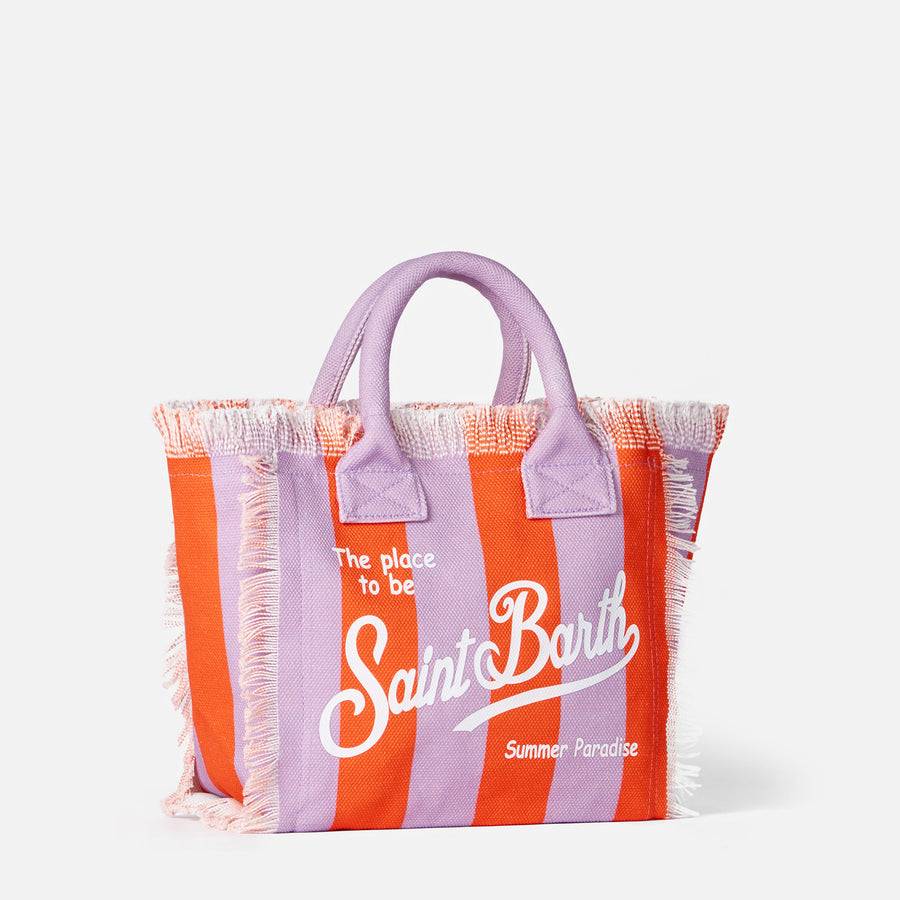 Mc2 Saint Barth Borsa A Mano Colette In Tela Di Cotone A Righe Lilla E Rosse
