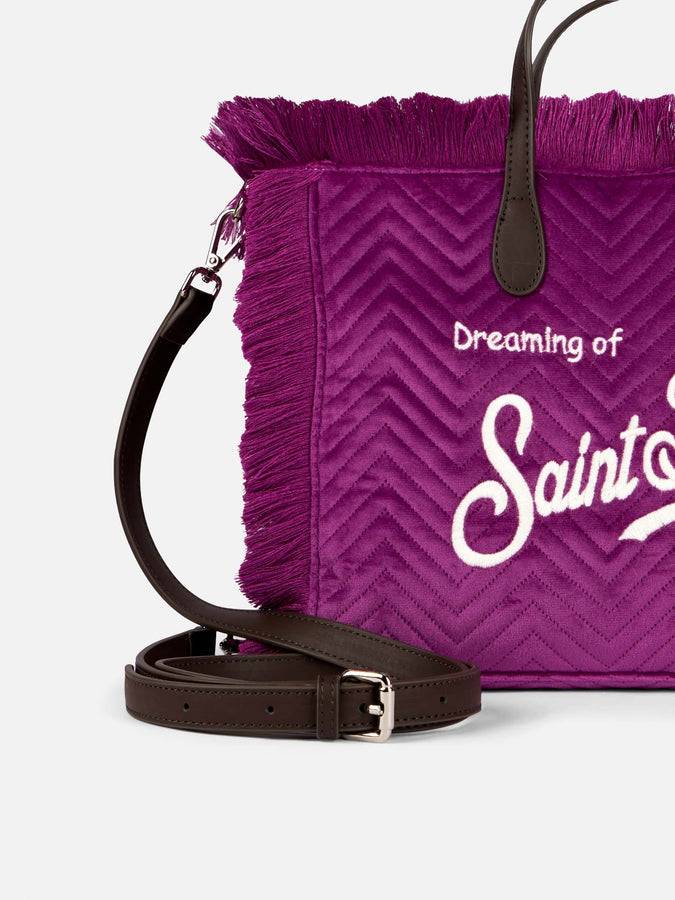 Mc2 Saint Barth Borsa A Mano Colette In Velluto Trapuntato Fucsia Con Frange