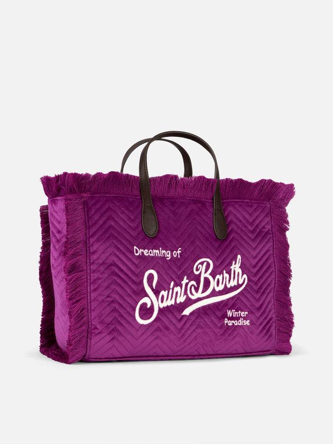 Mc2 Saint Barth Borsa A Mano Colette In Velluto Trapuntato Fucsia Con Frange