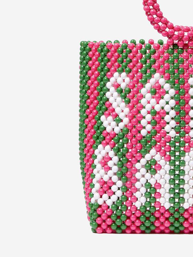 Mc2 Saint Barth Borsa A Mano Con Perline A Righe Rosa E Verdi
