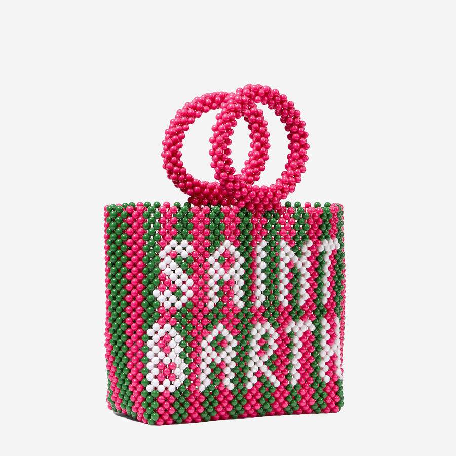 Mc2 Saint Barth Borsa A Mano Con Perline A Righe Rosa E Verdi