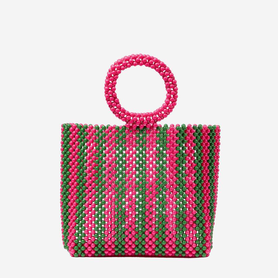 Mc2 Saint Barth Borsa A Mano Con Perline A Righe Rosa E Verdi