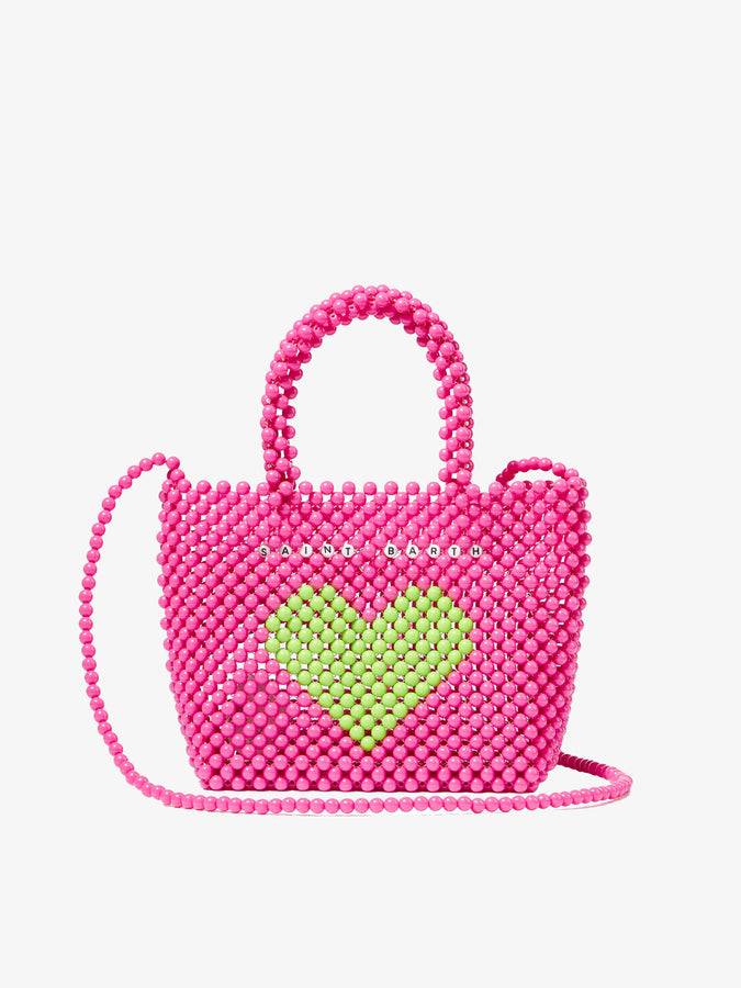Mc2 Saint Barth Borsa a mano rosa con perline e cuore verde