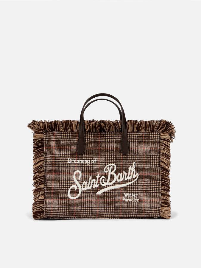Mc2 Saint Barth Borsa a mano Wooly Colette con frange e fantasia Principe di Galles