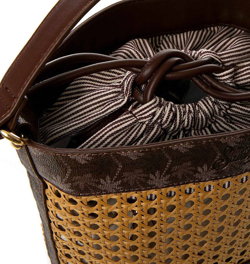 Mc2 Saint Barth Borsa A Secchiello In Paglia Con Dettagli Monogram Marroni