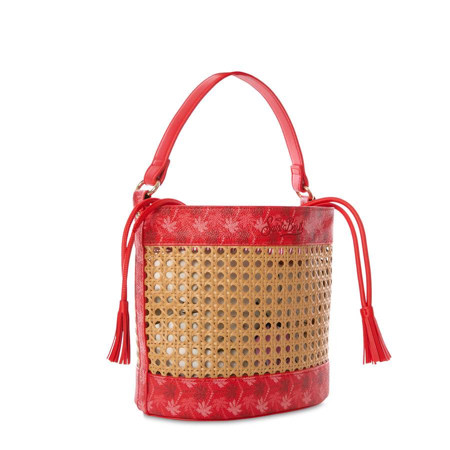 Mc2 Saint Barth Borsa A Secchiello In Paglia Con Dettagli Monogram Rossi