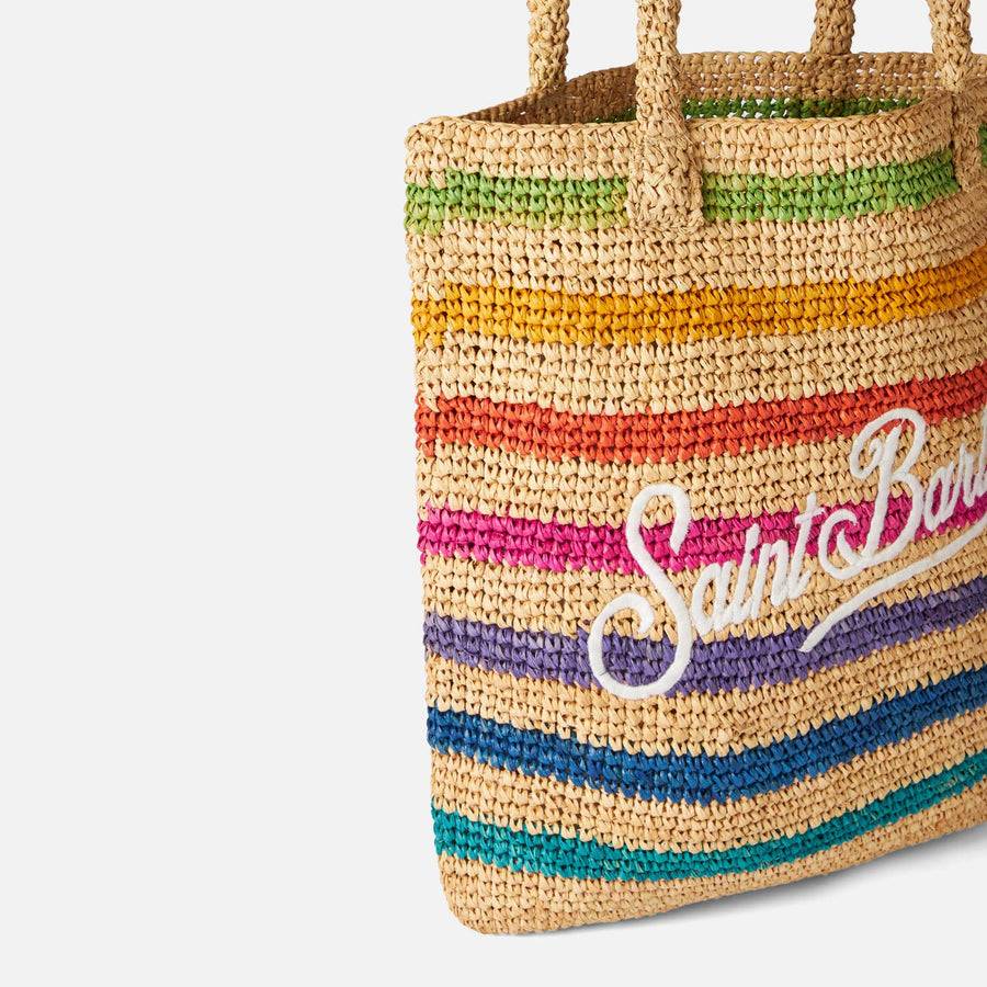 Mc2 Saint Barth Borsa A Secchiello In Rafia Con Righe Multicolore E Ricami