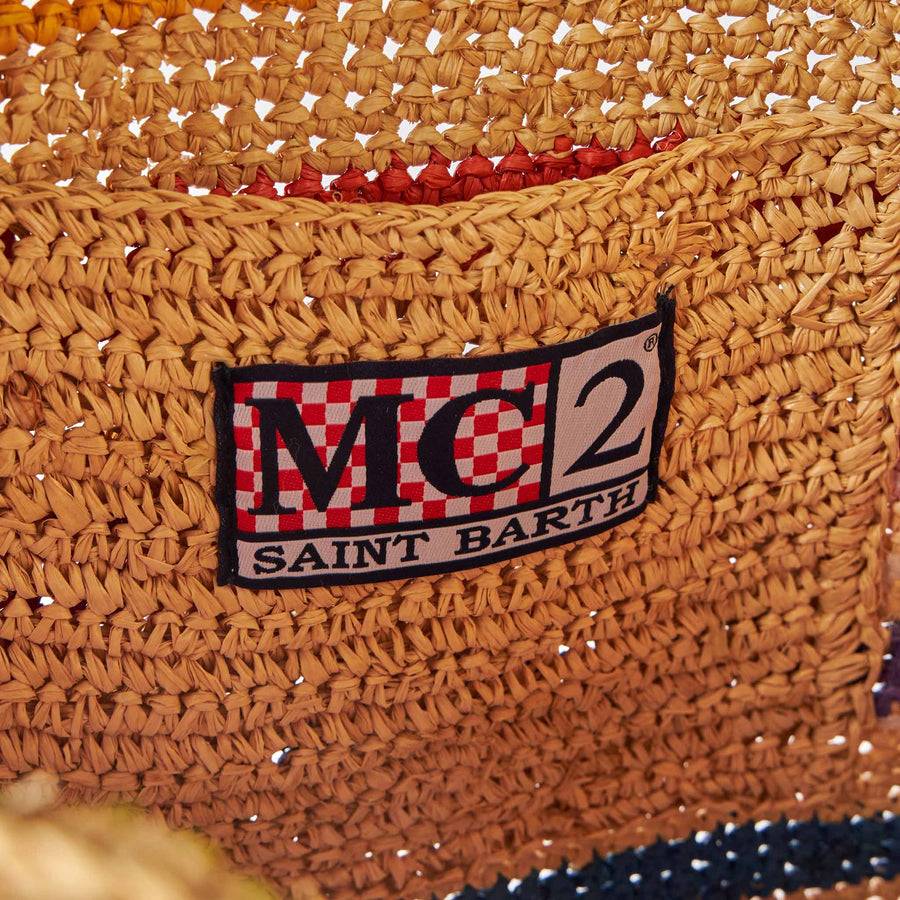 Mc2 Saint Barth Borsa A Secchiello In Rafia Con Righe Multicolore E Ricami
