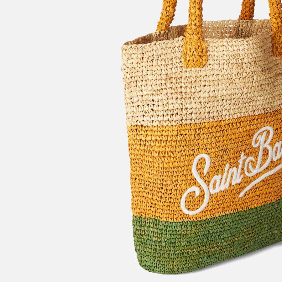 Mc2 Saint Barth Borsa A Secchiello In Rafia Con Righe Multicolore E Ricami