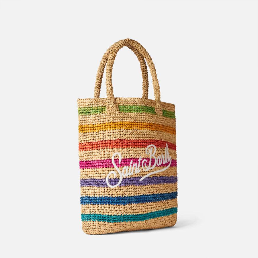 Mc2 Saint Barth Borsa A Secchiello In Rafia Con Righe Multicolore E Ricami