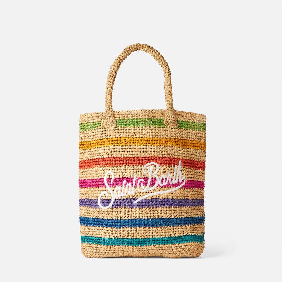 Mc2 Saint Barth Borsa A Secchiello In Rafia Con Righe Multicolore E Ricami