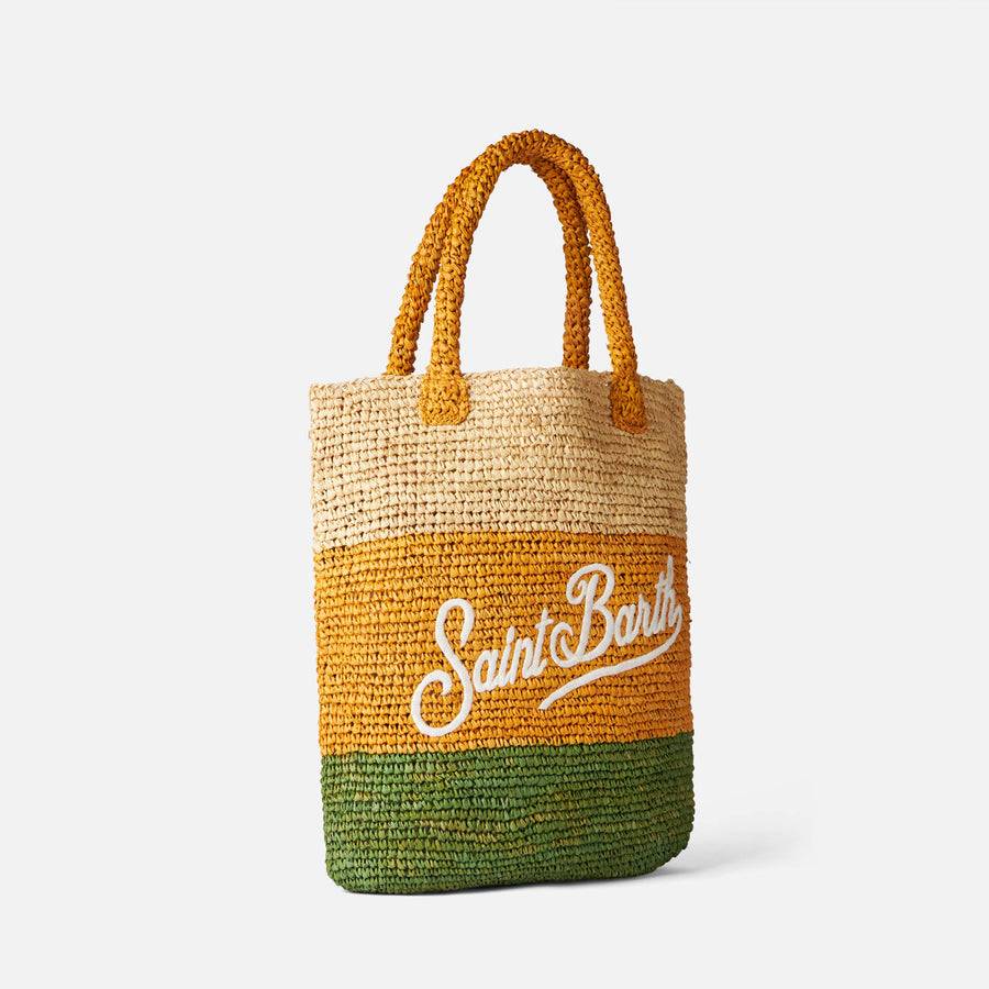 Mc2 Saint Barth Borsa A Secchiello In Rafia Con Righe Multicolore E Ricami