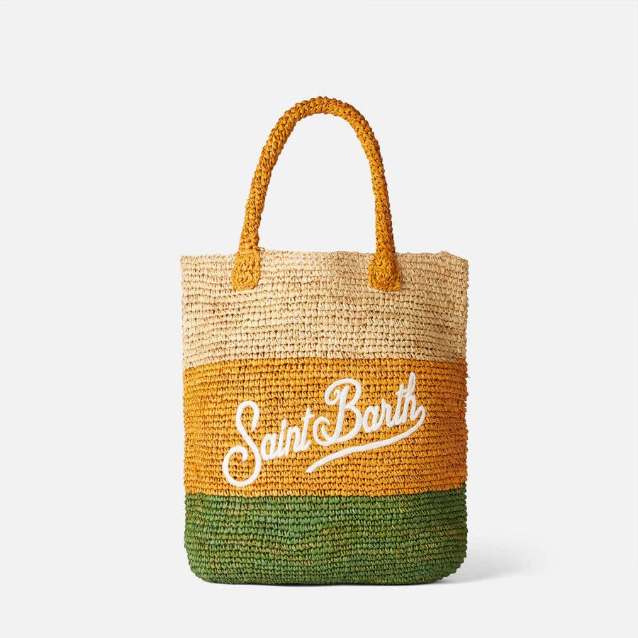 Mc2 Saint Barth Borsa A Secchiello In Rafia Con Righe Multicolore E Ricami