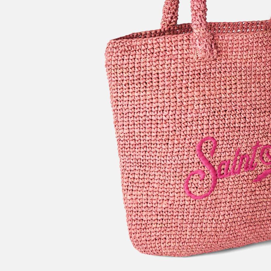 Mc2 Saint Barth Borsa A Secchiello In Rafia Rosa Con Ricami