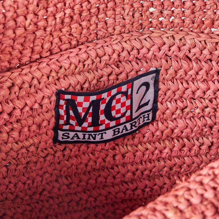 Mc2 Saint Barth Borsa A Secchiello In Rafia Rosa Con Ricami