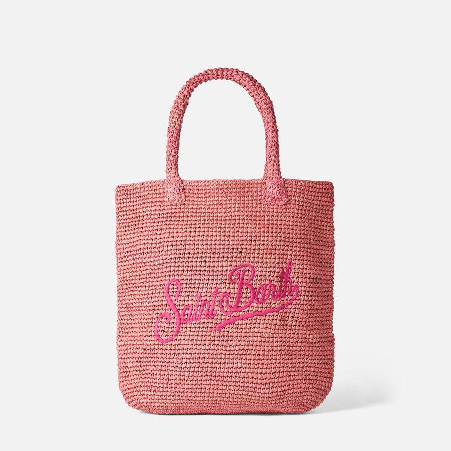 Mc2 Saint Barth Borsa A Secchiello In Rafia Rosa Con Ricami