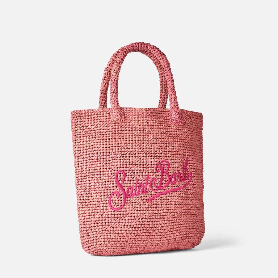 Mc2 Saint Barth Borsa A Secchiello In Rafia Rosa Con Ricami