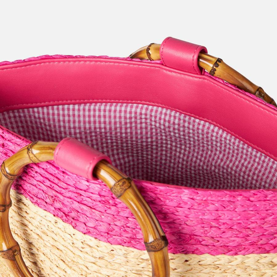 Mc2 Saint Barth Borsa A Secchiello Multicolore In Rafia Con Manici In Bambù